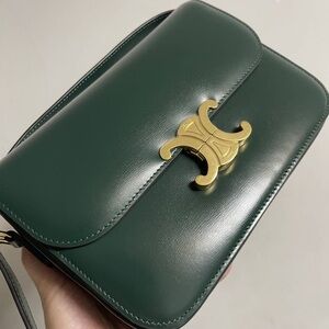 Celine Green Crossbody Bag with Gold Accent